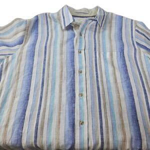 Tasso‎ Elba Island Linen Blend Shirt Mens Sz M Striped Beachy Coastal Preppy